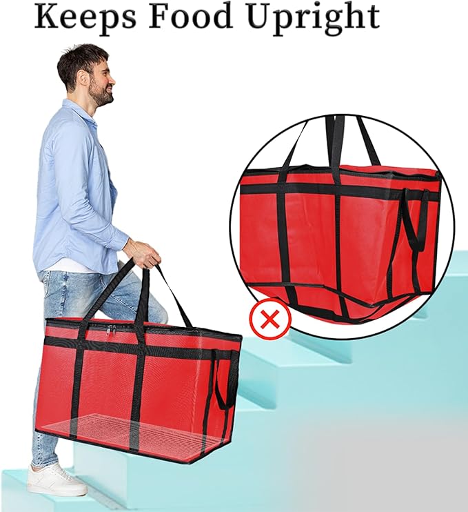 Bodaon 2-Pack Insulated Food Delivery Bag With Hard Bottom, XXXL Pizza Cooler Bags, Grocery Shopping and Catering, Rideshare Delivery Bag, Thermal Cold/Hot Styrofoam Carrier for Travel/Car