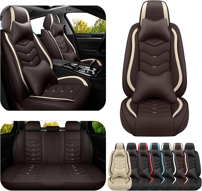 Car Seat Covers for KIA Sedona 2003-2021, Premium Nappa Leather Car Seat Cover, Stylish Sport Seat Covers， Automobile Seat Cover Sets.(Luxury 5 Seats/Coffee Color)
