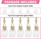 5 pcs Car Hanging Empty Glass Perfume Bottles Pendant Bottle, DIY Air Freshener Pendant, Empty Clear Glass Essential Diffuser Oil Aromatherapy, Glass Bottle Decor (Square)