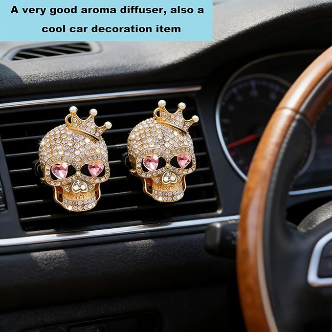 Gothic Skull Car Air Freshener Vent Clips with 2 Pads, Halloween Scented Car Accessories for Men Women, Automotive Interior Decor and Cool Car Fresheners for Men， Spooky Gift Idea-A3