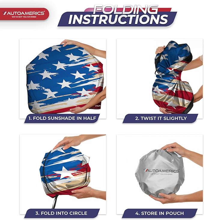 Autoamerics 1-Piece Windshield Sun Shade USA Art Flag - 1 American Design - Foldable Car Front Window Sunshade for Most Sedans SUV Truck - Blocks Max UV Rays and Keeps Your Vehicle Cool - Small