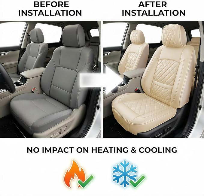 Fit for Santa Cruz Seat Covers Compatible with Hyundai Santa Cruz 2022-2026 - Waterproof Breathable Leather Automotive Seat Cushions Protector,Airbag Compatible,Only 2 front seat covers(Beige)