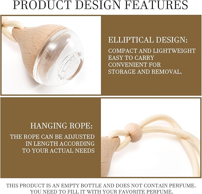 Refillable Car Air Freshener Hanging Diffuser, Empty Glass Bottle with Reed Sticks for Essential Oils, Car Scent Diffuser and Aromatherapy Pendant Decor for Women and Men, 2 Pack