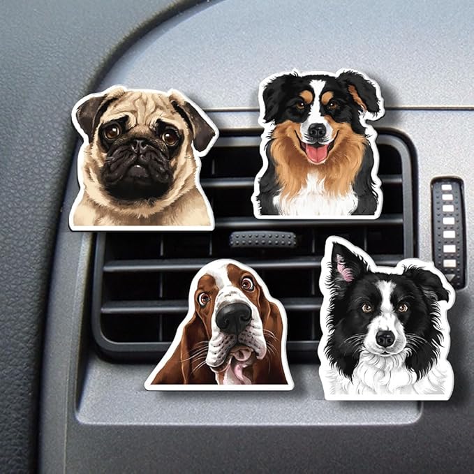 WIRESTER Set of 4 Fresh Scented Car Air Freshener Vent Clip, Decorative Accessories, Interior Decoration for Cars - Dogs, Cats, Animal