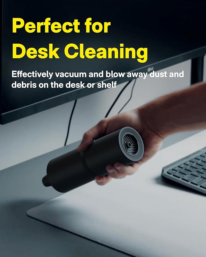 HOTO Handheld Vacuum Cleaner Cordless, Desk Vacuum Cleaner Compressed Electric Air Duster 15000Pa Suction, 4-in-1 Portable Vortex Vacuum Dust Buster Air Blower for Computer, Keyboard, Coffee Grounds