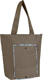 Sachi 3 Piece Market Tote Set Insulated Thermal Reusable Grocery Bags for Cold and Hot Foods Lightweight, Portable and Foldable Brown Damask Paisley