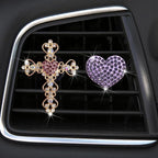 2PCS Bling Car Vent Clip Car Accessories, Crystal Rhinestone Cross and Heart Car Air Fresheners Vent Clips, Diamond Auto Air Conditioner Outlet Decoration Charm for Women