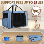 Petskd 26"x17"x17" Extra Large Cat Carrier with Litter Box for Large Cat or 2 Small Cats under 55LBS, Collapsible Soft Sided Pet Carrier for Car Travel with Seat Belt Buckles and Locking Zippers(Blue)