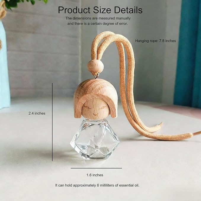2 Pack Car Air Freshener Diffuser Hanging, Refillable Essential Oil Bottle with Wooden Cap, Long Lasting Car Scent for Women Men, Cute Car Fresheners - Car Accessories-A5