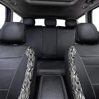 Flying Banner car seat Covers Protects Zebra Printing Velvet Faux Leather Carbon Fiber Front and Rear Bench Full Set (Zebra Black, Full Set - 8PCS)