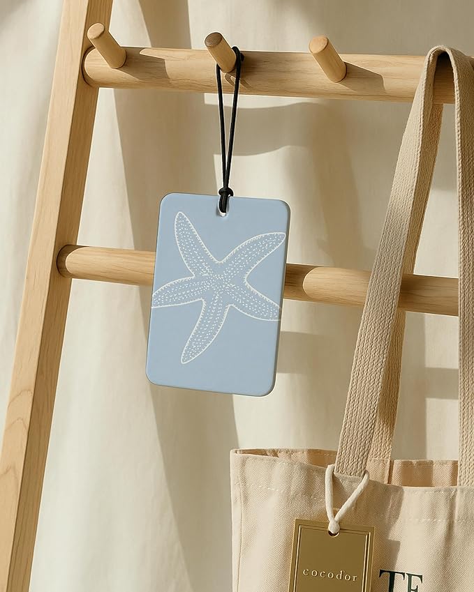 Blue Summer Beach Air Freshener 4 Pcs, Trendy Preppy Bikini Starfish Coconut Tree Ocean Hanging Air Freshener for Cars Closet Drawer Books, Girly Beachy Car Accessories Mirror Decor for Women