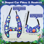 Chunful H-Shape Car Seat Pillow for Kids Car Travel Pillow for Kid Children Vehicle Sleeping Head Support Back Seat Adjustable Head Neck and Shoulder Support for Long Trips Sleeping(Dinosaur)