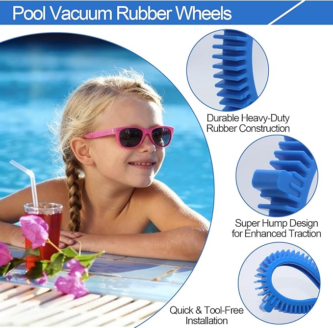 896584000-143 Front Tire Kit with Super Hump Replacement Tires for Poolvergnuegen Select and Hayward Phoenix Pool Cleaner Wheel - Blue (2Pcs Front Tires)
