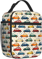 Car Theme Lunch Box for Women Adults Kids, Insulated Cooler Polyester Vintage Classic Cars Lunch Bag for Picnic, School, Office, Travel, Work, Portable Reusable Tote Thermal Lunch Bags