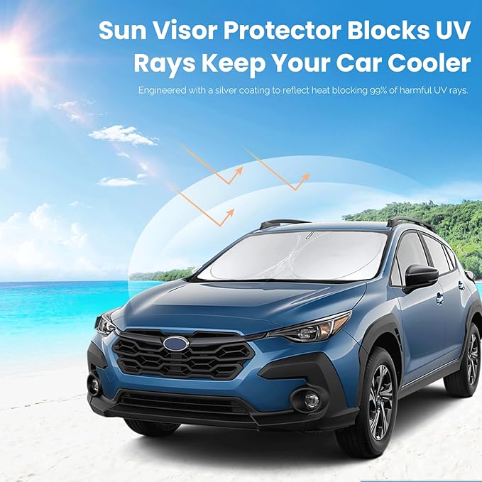 Car Windshield Sun Shade Compatible with Subaru Crosstrek 2021 2022 2023 2024 Front Window Sunshades for XV Crosstreck 2012-2024 Sun Visor Protector 210T Reflective Fabric Foldable Shades Block UV Ray