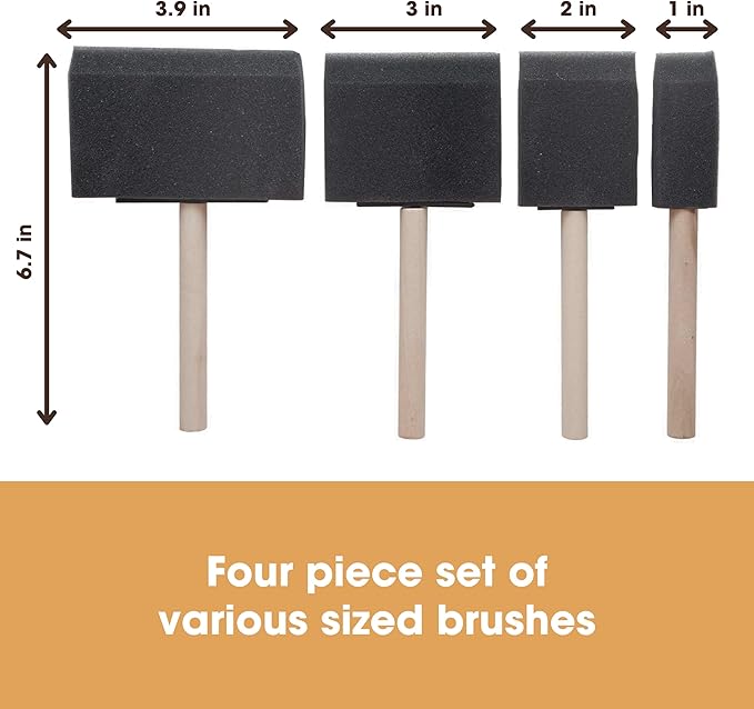 Furniture Clinic Foam Brushes | for Stain, Varnish, Oil, Paint, Dye, Sealants, and More | Perfect for Wood Furniture, Cabinets, Crafts, DIY and More | Washable and Reusable (4 Pack)