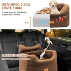 Dog Car Seat - Memory Foam Dog Booster Seat for Small Dogs Up to 25lbs-Elevated Pet Car Seat with Storage Pockets and Dog Seat Belt-Soft Pet Travel Bed for Front & Back Seats-Removable Washable-Brown