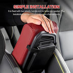 Car Center Console Armrest Pillow, 13.19"×7.87" Leather Car Arm Rest Cover, Memory Foam Auto Armrest Cushion with Cup Holder Phone Slot, Universal Vehicle Middle Console Cushion Pad (Wine Red)