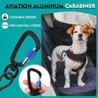 Chew Proof Dog Seat Belt for Car, 32 inch Black Dog Car Harness with Latch Bar Attachment and Aviation Aluminum Carabiner Up to 1000 lbs, Secure Dog Seatbelt Leash 1 Pack