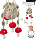 Cute Crochet Plant Car Freshener 12ml Empty Refillable Diffuser Bottle with Plants Hanging Accessories for Rearview Mirror Home Office Decor Women Mother's Day Gifts(Mushroom)