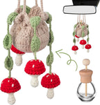 Cute Crochet Plant Car Freshener 12ml Empty Refillable Diffuser Bottle with Plants Hanging Accessories for Rearview Mirror Home Office Decor Women Mother's Day Gifts(Mushroom)