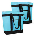 CIVJET 2PK Insulated Grocery Tote Bags, Large Reusable Cooler Bags with Zipper, Leakproof Thermal Shopping Bags for Food Delivery, Beach, Travel, for Uber Eats & Picnic, Collapsible, Blue