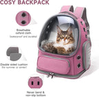 Cat Backpack Carrier, Breathable Cat Carrier Large Space Bubble Pet Backpack for Kitty Small Dog up to 12lbs, Transparent & Foldable Pet Carrier for Travel Hiking（Pink）