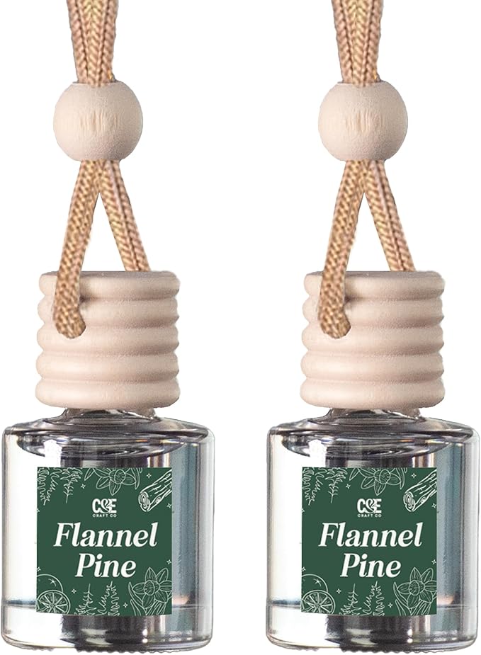 C&E Craft Co Hanging Car Air Freshener Diffuser 2 Pack, Long Lasting Fragrance Oil Car Freshener, Glass Bottle Auto Air Freshener, Made in USA (Flannel Pine)