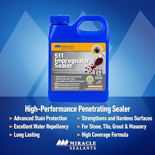 Miracle Sealants 511 Impregnator Advanced Penetrating Sealer for Countertops, Stone, Tile & Grout, Quart