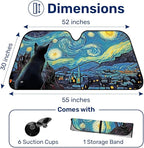 GENANY Cat Starry Night Windshield Sun Shade for Car SUV Truck (55x30 Inches), Sun Shade Windshield, Shades for Front Windows, Protector Blocks UV, Car Decor