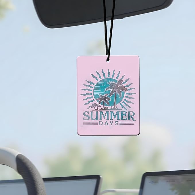 Summer Sun Car Air Freshener 4 Pcs, Beach Wave Palm Tree Scented Hanging Decor for Women Men, Vehicles Home Vacation, Tropical Mirror Gift