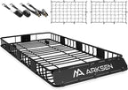 ARKSEN 84" x 39" x 6" Roof Rack Basket with Extension, 2 Cargo Net & Ratchet Straps, 150 lb Heavy-Duty Steel Cargo Carrier, Fits Crossbars up to 1.38" Thick, for SUV & Pickup Truck