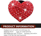 MLY 4 PCS Car Bling Vent Clips, Heart Crystal Rhinestone Air Freshener Vent Clips, Passenger Princess Glitter Cars Accessories, Universal Car Air Freshener Decoration for Women (Red)