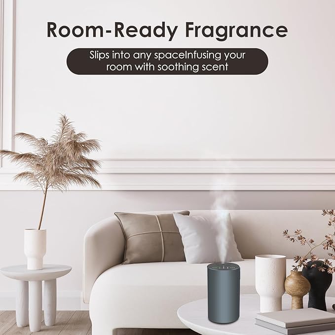 Waterless Essential Oil Diffuser, 7 Colors LED Light, Battery Powered Mini Scent Air Machine, Aromatherapy Mist Diffuser for Home Room Car Office (Grey)