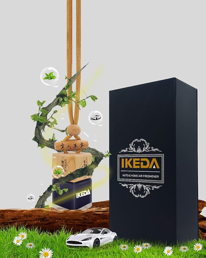 Car Air Fresheners for Men | 10ml Air Freshener | Strong Perfume Hanging Diffuser with Odour Eliminaor Technology | Car Accessories | Car Scents Air Fresheners by Ikeda (Square, New Car)