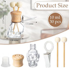 Zubebe 30 Pack Car Air Freshener Diffuser with Vent Clip Empty Car Diffuser Bottles for Essential Oil Perfume Glass Bottle with Wooden Caps Stick(Skull)