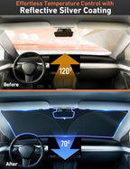 EcoNour Windshield Sun Shade Compatible for Tesla Model 3 & Model Y 2017–2026 | Custom Fit EV Front Window Sunshade | Foldable Heat & UV Reflective Sun Visor
