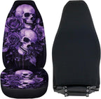 Purple Skull Rose Car Front Seat Covers Elastic Fabrics Universal Front Seat Cover Removable Automotive Accessories Easy Installation Suitable for Cars, SUV and Trucks