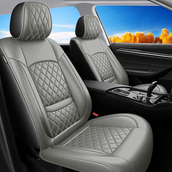 Fit for Equus Seat Covers Compatible with Hyundai Equus 2011-2016 - Waterproof Breathable Leather Automotive Seat Cushions Protector,Airbag Compatible,Only 2 Front seat Covers(Gray)