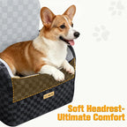 PETICON Waterproof Dog Car Seat for Small Medium Dogs, 6in Memory Foam Pet Booster Seat for Dogs up to 26 lbs with Pockets, Detachable Washable Pet Carseat with Y-Shape Safety Belt
