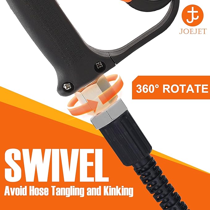 JOEJET Pressure Washer Gun with Swivel, Short Power Washer Gun with 5 Spray Nozzle Tips, 3/8" Quick Connect Plug and M22-14/15mm Fittings
