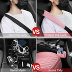 1 Pack Leather Front Car Seat Cover, Universal Sideless Car Seat Protector with Storage Pocket and Seat Belt Pad, Waterproof Automotive Seat Cover Cars Trucks SUV(Pink)