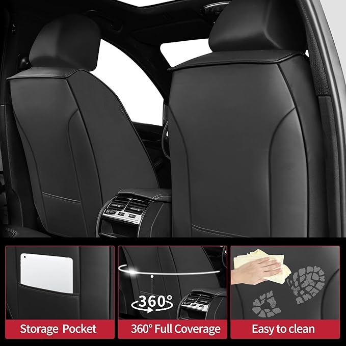 Fit Crosstrek Car Seat Covers for Subaru Crosstrek 2016-2025 2026 - Upgraded Premium Waterproof & Breathable Leather, Airbag Compatible, All-Weather Seat Cushion Protector (Full Set, Black)