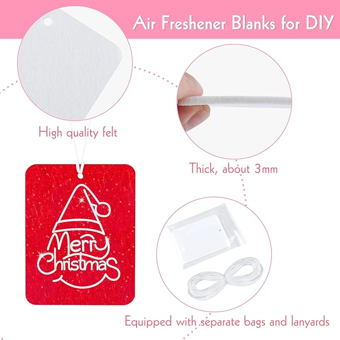 MIAHART 30 Piece Sublimation Air Freshener Blanks with Bags, DIY Scented Hanging Felt Heat Transfer Air Freshener for Car Home Interior Decor