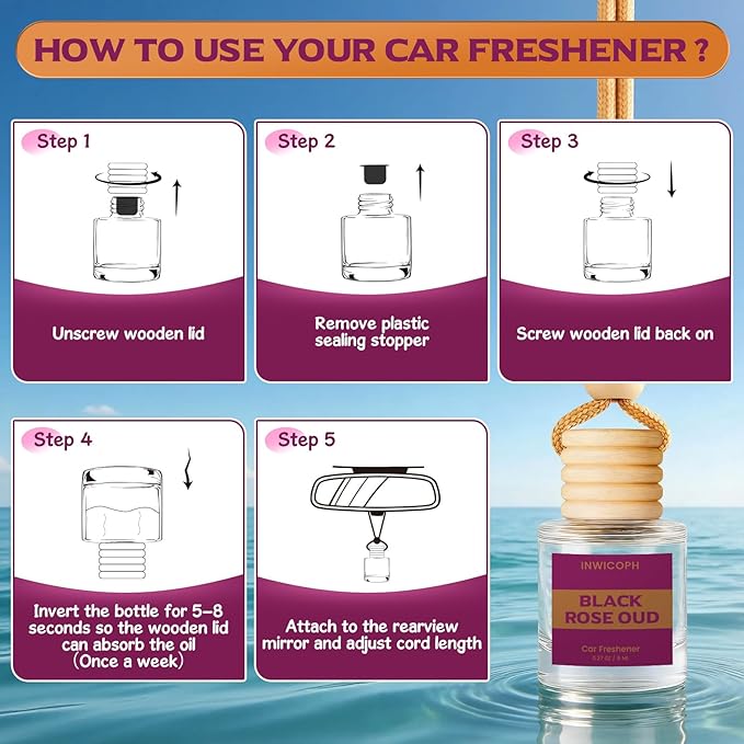 Car Air Freshener Diffuser Hanging, Black Rose Oud Fragrance Oil