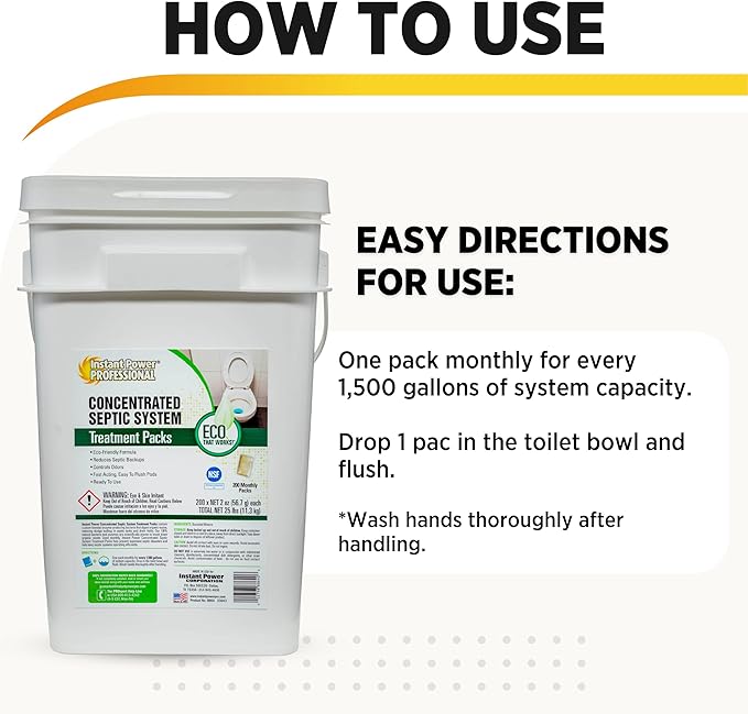 Instant Power Septic System Treatment Dissolving Pacs - Septic Tank Treatment Packets, Drain Cleaner Liquid Clog Remover for Septic System, Drain Defense for RVs - Includes 200 Pacs