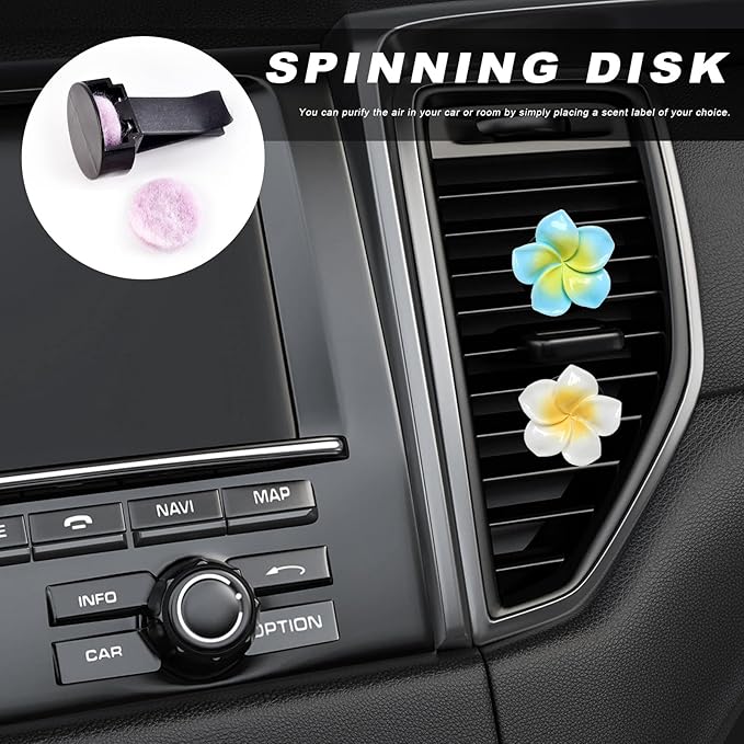 2PCS Flower Car Air Vent Clips, Cute Plumeria Automotive Air Fresheners Vents Clips Decoration, Girly Flower Auto Perfume Diffuser Decor Charm for Women (Blue+White)