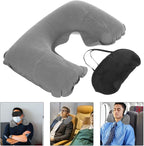 SUPVOX Inflatable Travel Neck Pillow U-Shaped with Blackout Eye Mask and Set, Lightweight Airplane Pillow for Flight Comfort and Sleep, Portable Gray Travel Accessory Kit