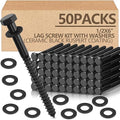 Tandefio 50 Pack 1/2''x 6'' Ceramic Black Lag Screw Kit with Washers Hex Lag Bolts Wood Screws Heavy Duty Ruspert Coating Hot Dip Galvanized Double Layer for Wood Decks Fences