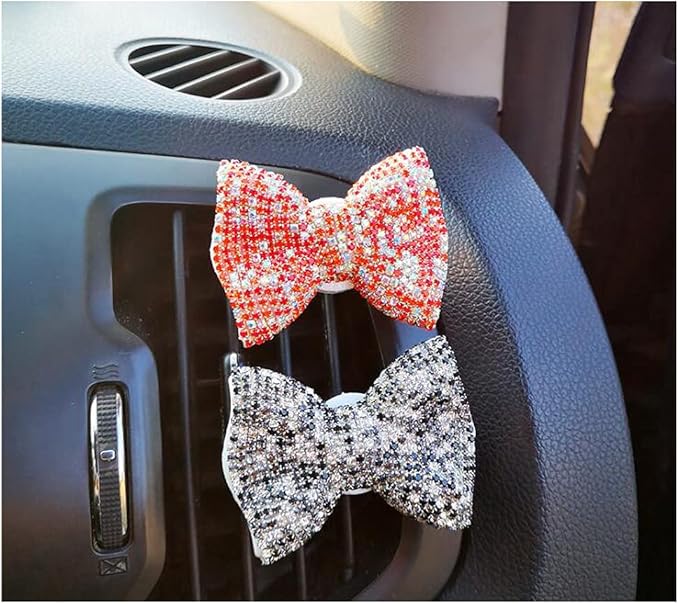 1 Pc Bling Crystal Car Bow-knot Air Vent Fragrance Sparking Rhinestone Car Diffuser Air Freshener with Vent Clip - Red 1